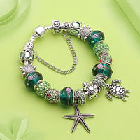 Silver Starfish Turtle Bracelets Bangles for Women Crystal Bracelet Charm Green Flower Bracelets Femme