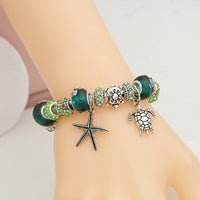 Silver Starfish Turtle Bracelets Bangles for Women Crystal Bracelet Charm Green Flower Bracelets Femme