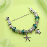 Silver Starfish Turtle Bracelets Bangles for Women Crystal Bracelet Charm Green Flower Bracelets Femme