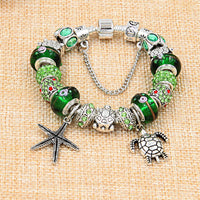 Silver Starfish Turtle Bracelets Bangles for Women Crystal Bracelet Charm Green Flower Bracelets Femme