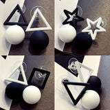 White Black Geometric Drop Earrings for Women Star Square Triangle Irregular Statement Earrings