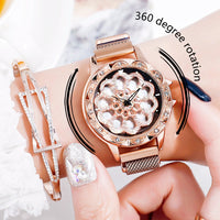 Magnetic Watches 360 Rotate Dial Design Watch Lucky Stainless Steel Quartz Clock