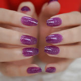 Pure Color Nails UV Polish Oval Faux Nails Light Taro Purple Glossy Nail Artificial Tips with Gluetabs 24pcs