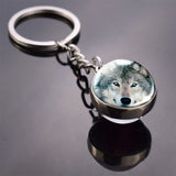 White Wolf Keychain Wolf Head Glass Ball Key Chain Double Side Cabochon Glass Pendant Keyring Animal Keychain