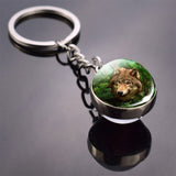 White Wolf Keychain Wolf Head Glass Ball Key Chain Double Side Cabochon Glass Pendant Keyring Animal Keychain