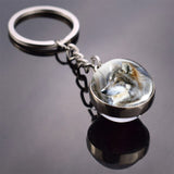 White Wolf Keychain Wolf Head Glass Ball Key Chain Double Side Cabochon Glass Pendant Keyring Animal Keychain