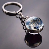 White Wolf Keychain Wolf Head Glass Ball Key Chain Double Side Cabochon Glass Pendant Keyring Animal Keychain