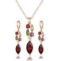 Cubic Zirconia Pendant Necklace Earrings Set for Women Elegant Jewelry Set Valentine Gifts