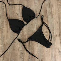 2Pcs Sexy Women Swimwear Bikini Set Bra Tie Side G-String Thong Beach Triangle Suit Swimsuit Bathing