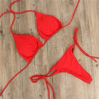 2Pcs Sexy Women Swimwear Bikini Set Bra Tie Side G-String Thong Beach Triangle Suit Swimsuit Bathing