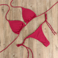 2Pcs Sexy Women Swimwear Bikini Set Bra Tie Side G-String Thong Beach Triangle Suit Swimsuit Bathing