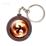 Ice and Fire Phoenix Keychain Phoenix Photo Glass Cabochon Wooden Keyring Bag Pendant Keys Holder Handmade Gift