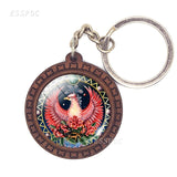 Ice and Fire Phoenix Keychain Phoenix Photo Glass Cabochon Wooden Keyring Bag Pendant Keys Holder Handmade Gift