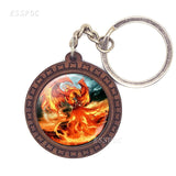 Ice and Fire Phoenix Keychain Phoenix Photo Glass Cabochon Wooden Keyring Bag Pendant Keys Holder Handmade Gift