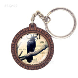 Edgar Allan Poe Raven Glass Cabochon Keychain Goth Raven Wooden Keys Pendant Accessories for Men Women Halloween Gift