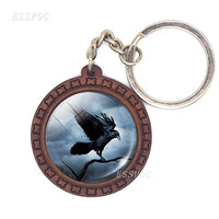 Edgar Allan Poe Raven Glass Cabochon Keychain Goth Raven Wooden Keys Pendant Accessories for Men Women Halloween Gift