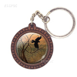 Edgar Allan Poe Raven Glass Cabochon Keychain Goth Raven Wooden Keys Pendant Accessories for Men Women Halloween Gift