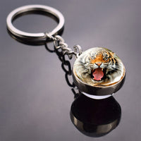 Tiger Keychain Animal Tiger Picture Glass Ball Keychain Double Side Cabochon Glass Pendant Metal Keyring Tiger Jewelry for Men