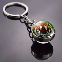 Tiger Keychain Animal Tiger Picture Glass Ball Keychain Double Side Cabochon Glass Pendant Metal Keyring Tiger Jewelry for Men