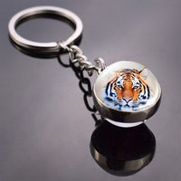 Tiger Keychain Animal Tiger Picture Glass Ball Keychain Double Side Cabochon Glass Pendant Metal Keyring Tiger Jewelry for Men