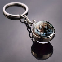 Tiger Keychain Animal Tiger Picture Glass Ball Keychain Double Side Cabochon Glass Pendant Metal Keyring Tiger Jewelry for Men