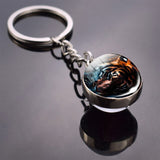 Tiger Keychain Animal Tiger Picture Glass Ball Keychain Double Side Cabochon Glass Pendant Metal Keyring Tiger Jewelry for Men