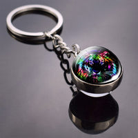 Tiger Keychain Animal Tiger Picture Glass Ball Keychain Double Side Cabochon Glass Pendant Metal Keyring Tiger Jewelry for Men