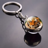 Tiger Keychain Animal Tiger Picture Glass Ball Keychain Double Side Cabochon Glass Pendant Metal Keyring Tiger Jewelry for Men