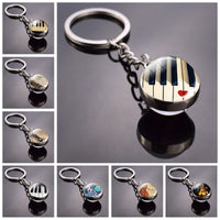 Piano Keychain Music Instruments Cleft Picture Glass Ball Key Chains Guitar Clarinet Flute Violin Pendant Keyring