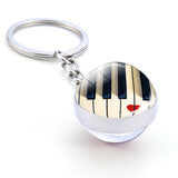 Piano Keychain Music Instruments Cleft Picture Glass Ball Key Chains Guitar Clarinet Flute Violin Pendant Keyring