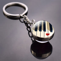 Piano Keychain Music Instruments Cleft Picture Glass Ball Key Chains Guitar Clarinet Flute Violin Pendant Keyring