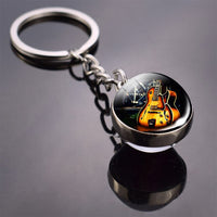 Piano Keychain Music Instruments Cleft Picture Glass Ball Key Chains Guitar Clarinet Flute Violin Pendant Keyring