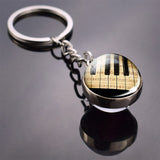 Piano Keychain Music Instruments Cleft Picture Glass Ball Key Chains Guitar Clarinet Flute Violin Pendant Keyring