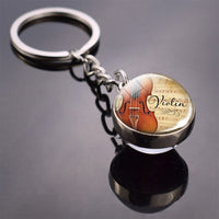 Piano Keychain Music Instruments Cleft Picture Glass Ball Key Chains Guitar Clarinet Flute Violin Pendant Keyring