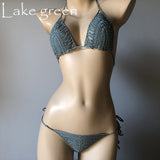 Women Sexy Micro Mini Bikini Set Black Lingerie Set Thong G-String Bra Handmade Crochet Swimwear