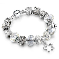 Silver Clock Crown Bracelets for Women Crystal Flower Bracelet Charm Jewelry Bracelet Female