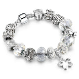 Silver Clock Crown Bracelets for Women Crystal Flower Bracelet Charm Jewelry Bracelet Female