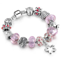 Silver Clock Crown Bracelets for Women Crystal Flower Bracelet Charm Jewelry Bracelet Female