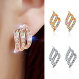 Crystal Flower Stud Earrings for Women Gold Silver Rhinestones Earrings Gift