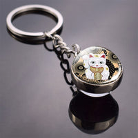 Japanese Lucky Cat Keychain Japanese Doll Picture Glass Ball Key Chain Lucky for Men for Women Christmas Gifts for Kids