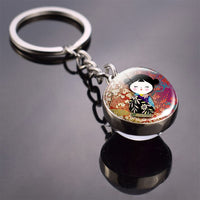 Japanese Lucky Cat Keychain Japanese Doll Picture Glass Ball Key Chain Lucky for Men for Women Christmas Gifts for Kids