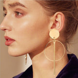 Gold Silver Plated Geometric Long Circle Earrings for Women Big Hollow Drop Earrings