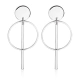 Gold Silver Plated Geometric Long Circle Earrings for Women Big Hollow Drop Earrings