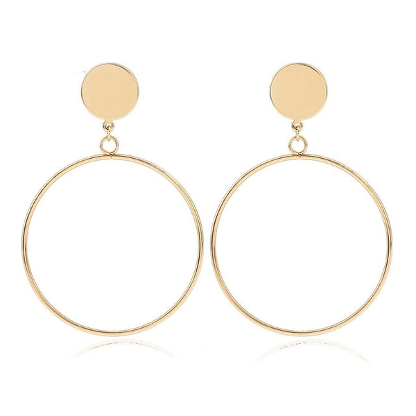 Gold Silver Plated Geometric Long Circle Earrings for Women Big Hollow Drop Earrings