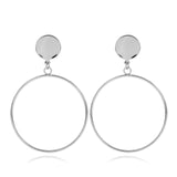 Gold Silver Plated Geometric Long Circle Earrings for Women Big Hollow Drop Earrings