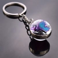 Glow In The Dark Dragon Keychain Steampunk Dragon Glass Cabochon Keyring Handmade Gifts for Men for Women Luminous