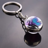 Glow In The Dark Dragon Keychain Steampunk Dragon Glass Cabochon Keyring Handmade Gifts for Men for Women Luminous