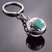 Glow In The Dark Dragon Keychain Steampunk Dragon Glass Cabochon Keyring Handmade Gifts for Men for Women Luminous