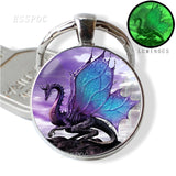 Glow In The Dark Dragon Keychain Steampunk Dragon Glass Cabochon Keyring Handmade Gifts for Men for Women Luminous