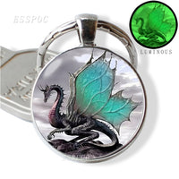 Glow In The Dark Dragon Keychain Steampunk Dragon Glass Cabochon Keyring Handmade Gifts for Men for Women Luminous